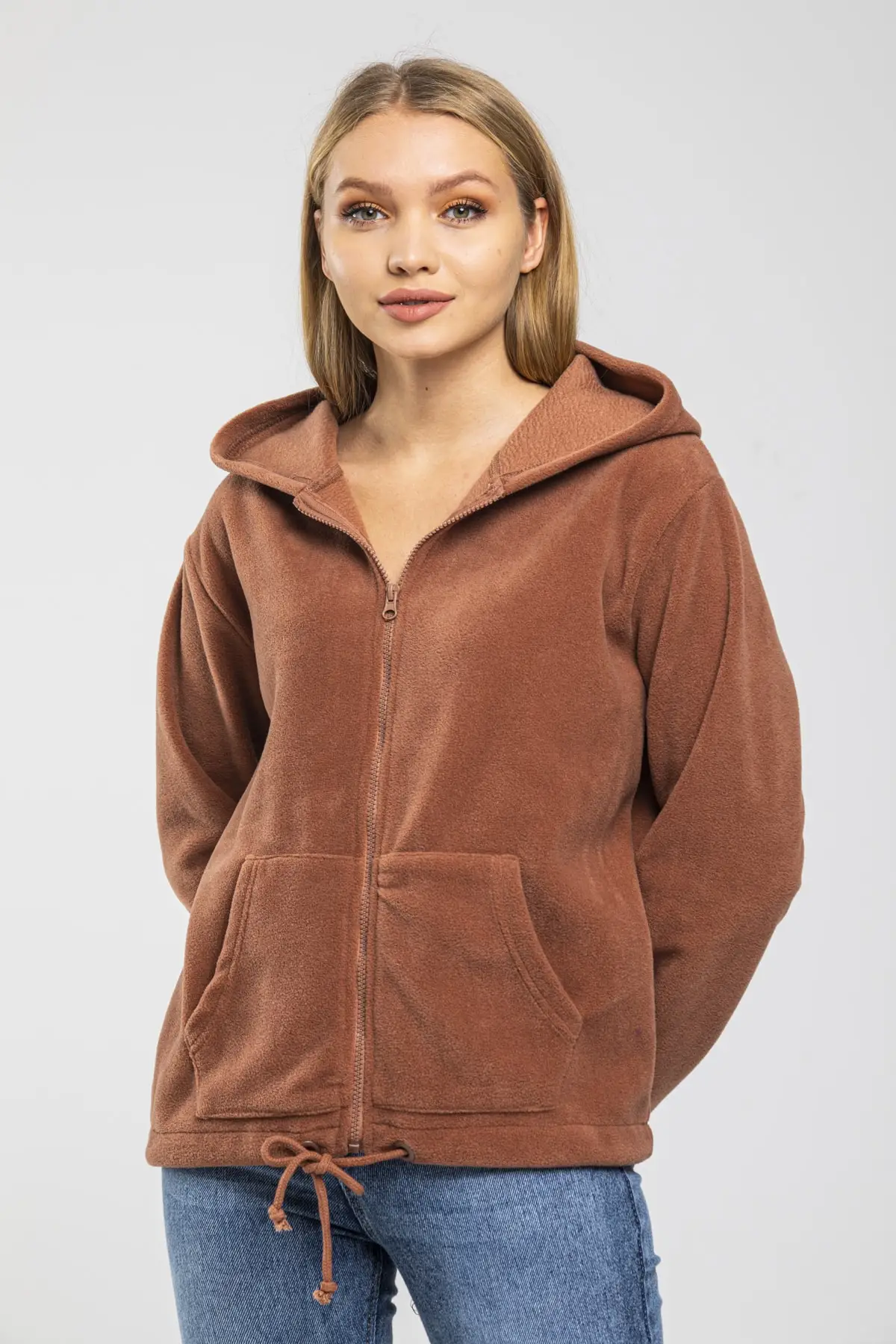 Women's Hooded Zippered Tan Fleece Parka Coat Casual Stylish Fashion Women's Clothing Outdoor Winter Wear Female Tan Fleece