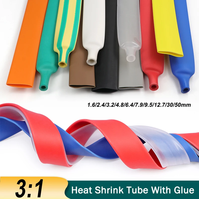 2M 3:1 Dual Wall Heat Shrink Tube With Glue 1.6/2.4/3.2/4.8/6.4/7.9/9.5/12.7/30/50mm Shrinkable Tubing Adhesive Wrap Wire Sleeve