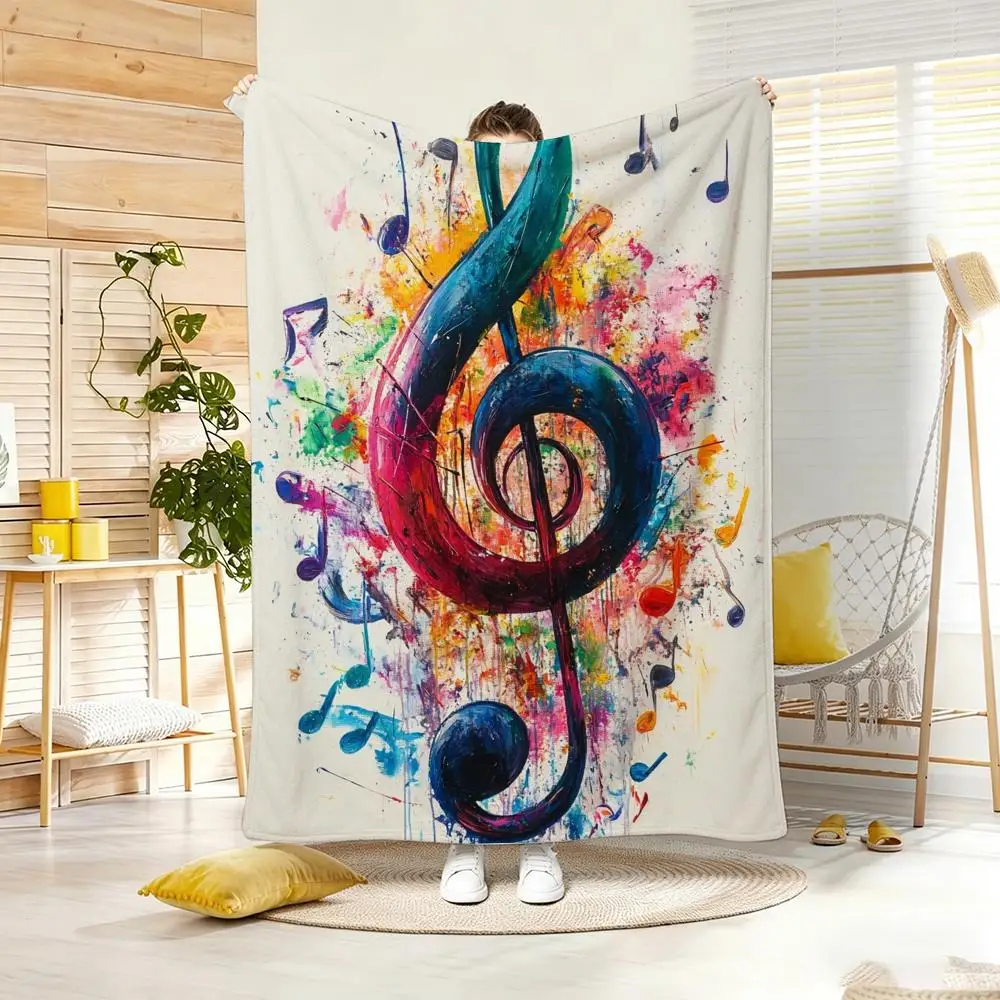 Colorful Flannel Throw Blanket for Musician Gift Music Treble Clef Notes Art Abstract Couch Throw Cozy Home Decor Bohemian Desig