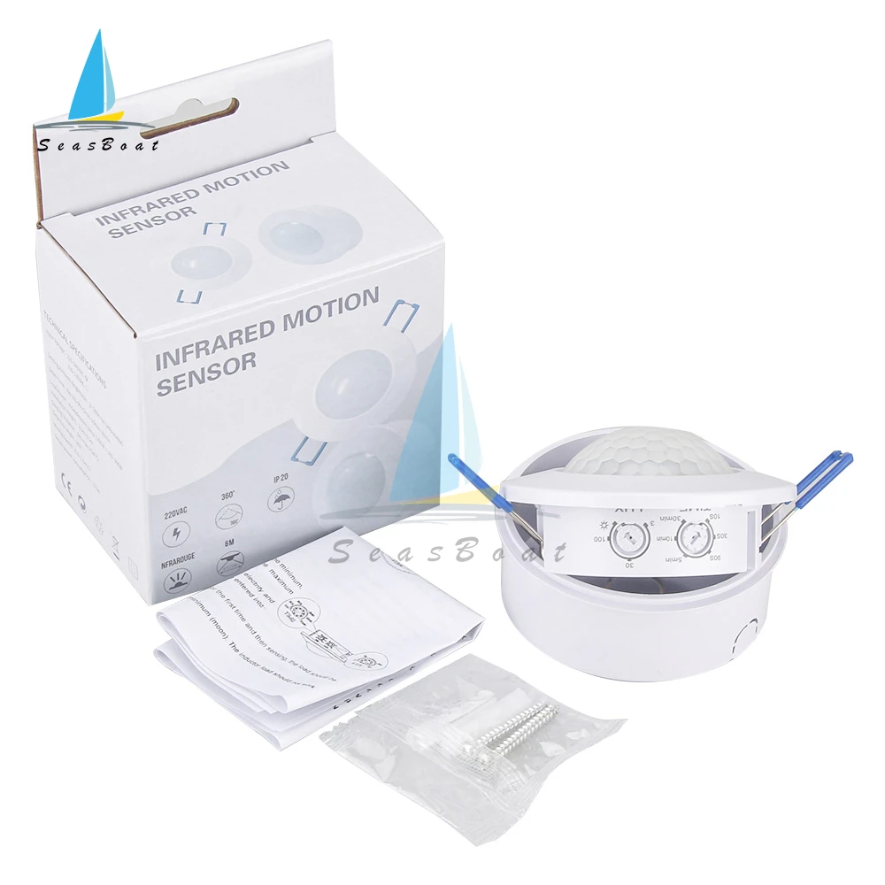 Sensore di luce domestica ritardo di tempo regolabile AC 220V-240V sensibile LED PIR sensore di movimento a infrarossi interruttore rilevatore