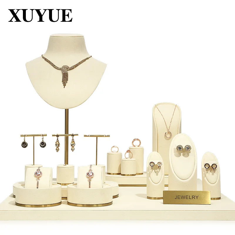 New jewelry display props off white metal window display set necklace earrings jewelry display frame