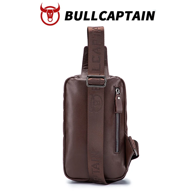 BULLCAPTAIN Genuine Leather Chest Bag for Men Classic Shouder Messenger Bag with Cell Phone Pocket Outdoor Crossbody Bags