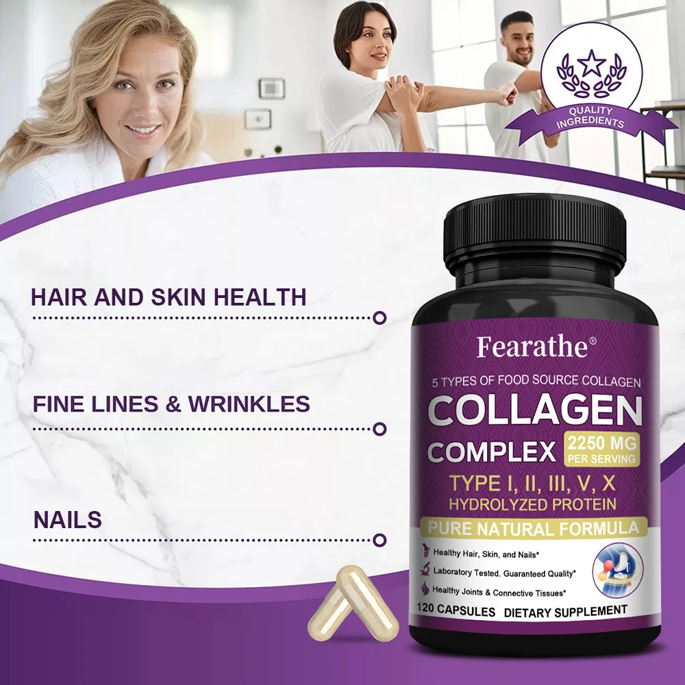 Multi-Collagen Peptides - Types I, II, III, V, X - Hydrolyzed Protein Supplement for Joint, Hair, Skin and Nail Health