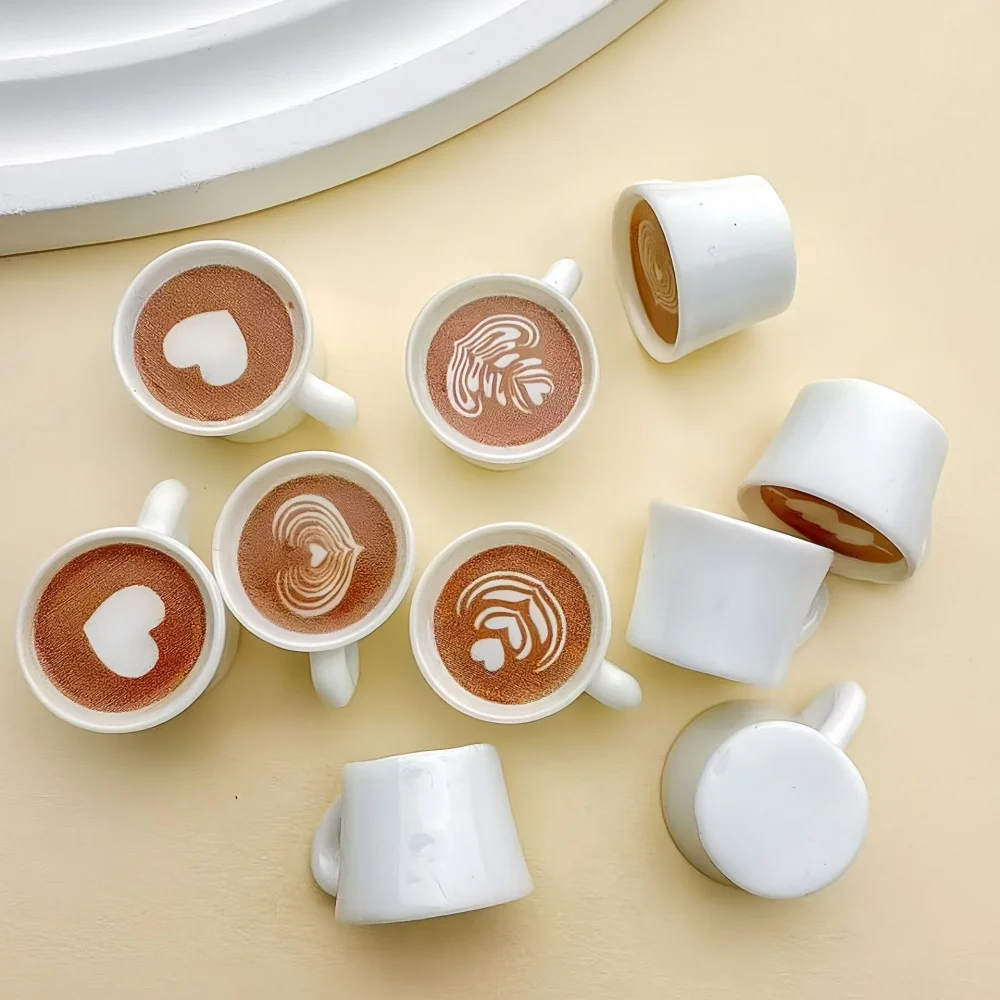 5/10/20pcs Miniature Coffee Cup Charms With Latte Art Design