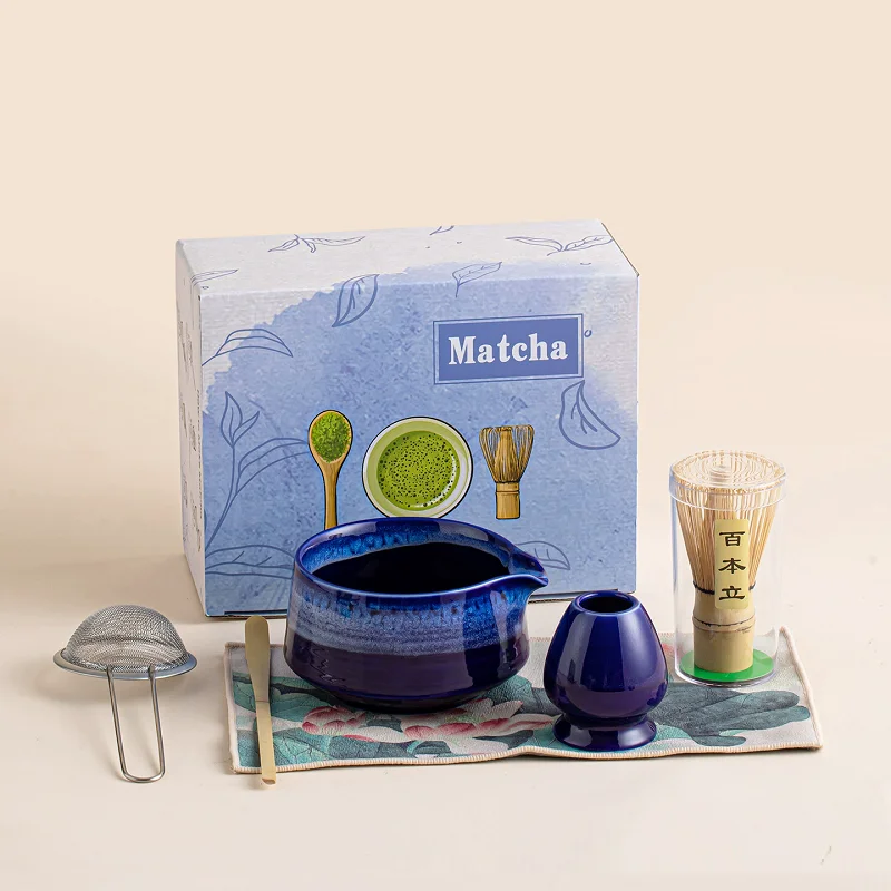7pcs Japanese Matcha Tea Set Handmade Vintage Matcha Bowl Set Bamboo Whisk Spoon Holder Tea Accessories Ceremony Gift