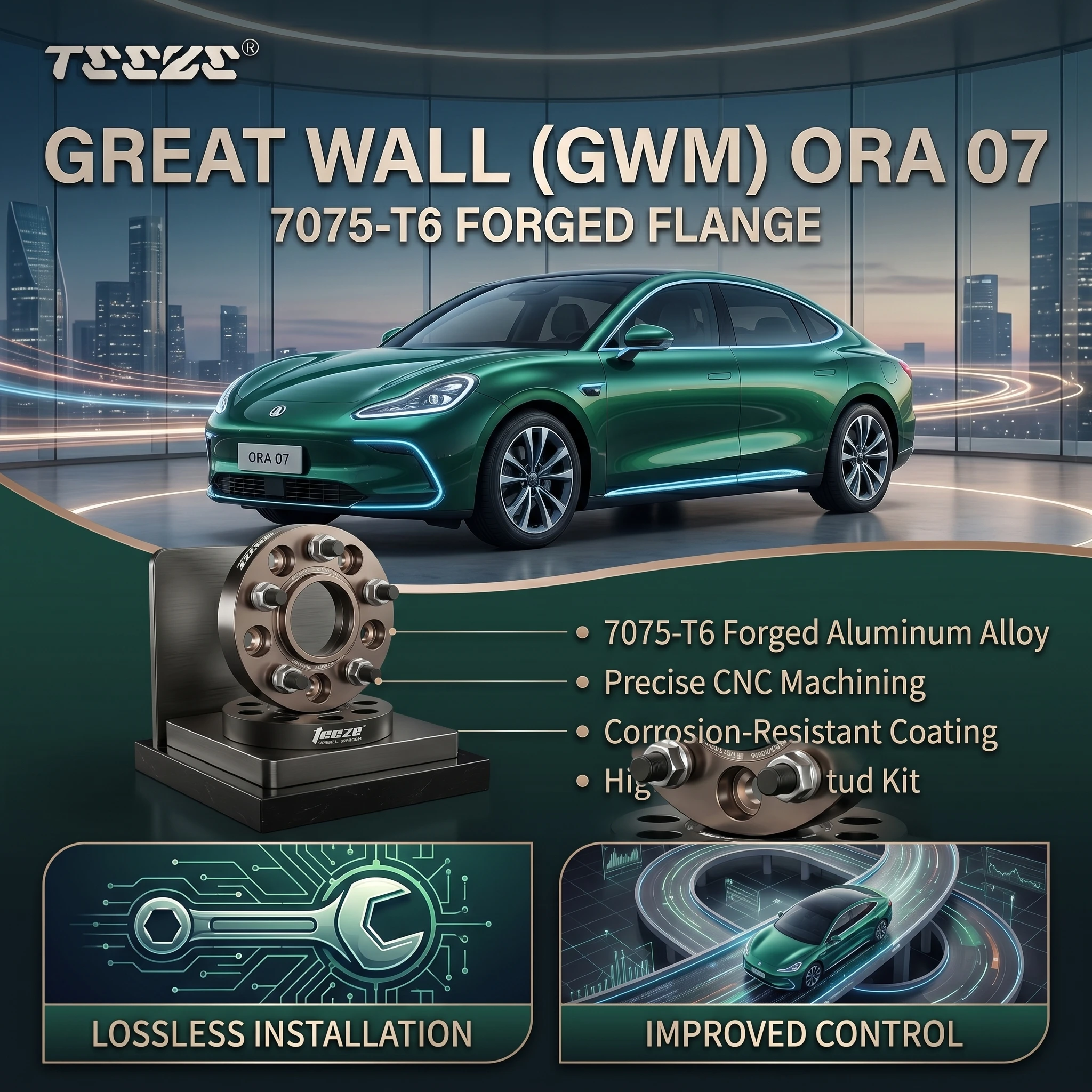 

Teeze 5x114.3 CB 66.6mm M14x1.5 Hub Centric Black Forged wheel spacer For Great Wall (GWM) Ora 07 Flange Plate15/20/25/30mm