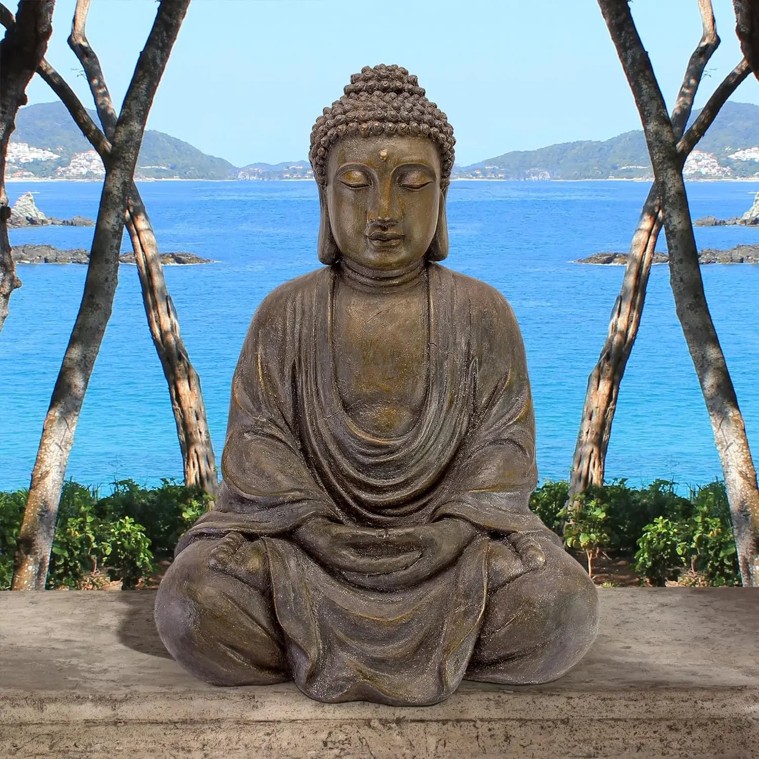 Meditative, The Grand TempleIndoor /Outdoor Garden Statue, 20 Inches Wide, 15 Inches Deep, 26 Inches High, Handcas