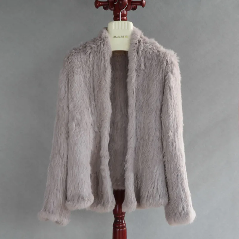 Abrigo de punto de piel de conejo Real para mujer, chaqueta cálida de manga larga, prendas de vestir de punto, moda de invierno, 2023