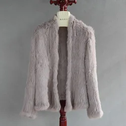 2023 Fashion knitted Real Rabbit Fur Coat Female Long Sleeve Winter Warm Genuine Fur jacket Women Knitting Outwear Jackets