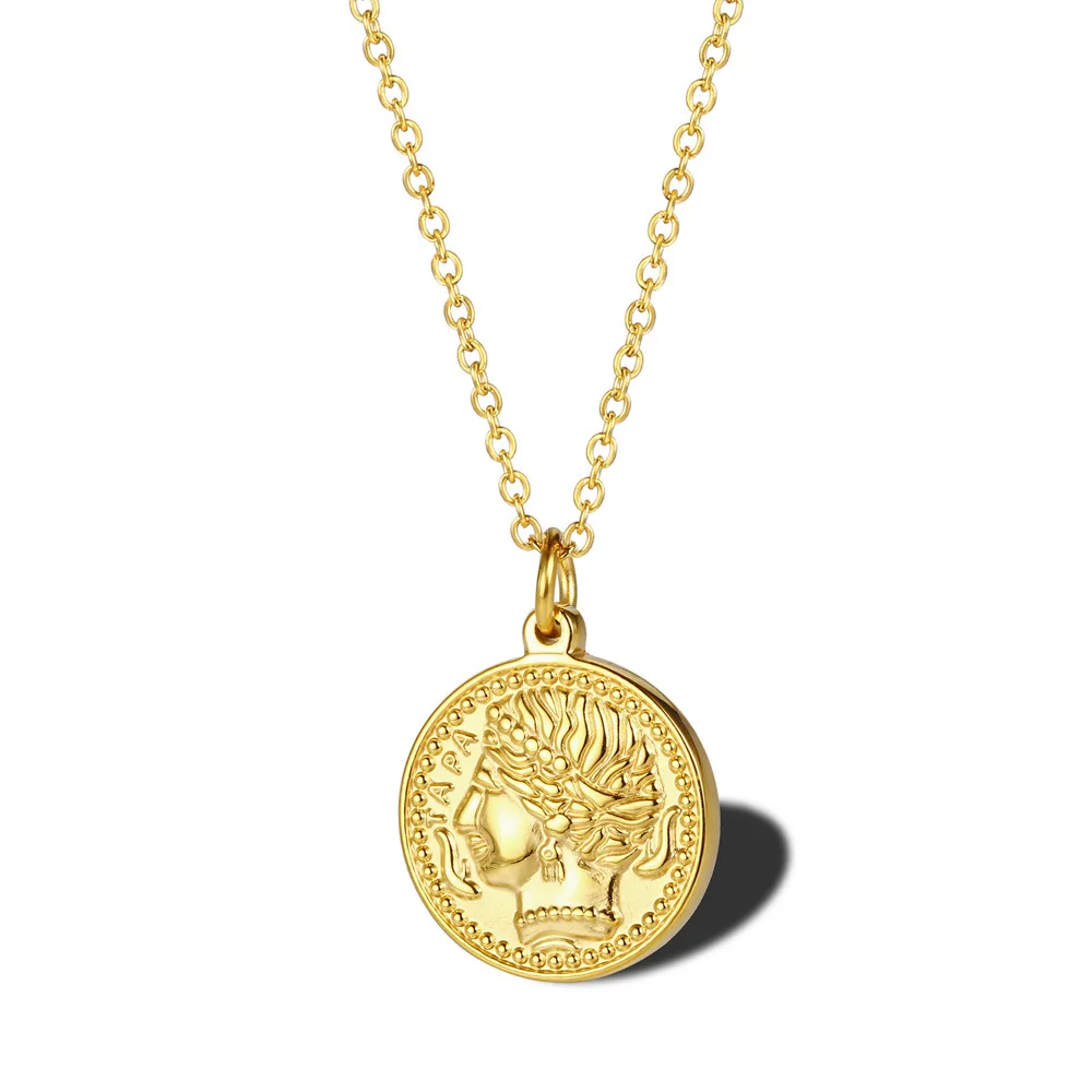 Women Delicate Gold Plated Elizabeth Queen Coin Pendant Necklace Jewelry Gift For Him