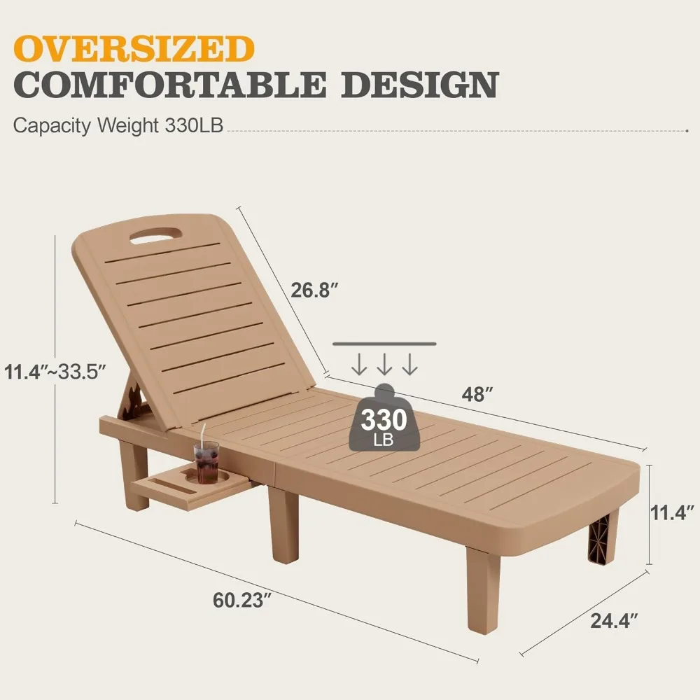 Chaise longue d'extérieur respirante, dossier réglable à 5 niveaux, annulation supplémentaire, assemblage facile pour piscine et jardin, ensemble de 2