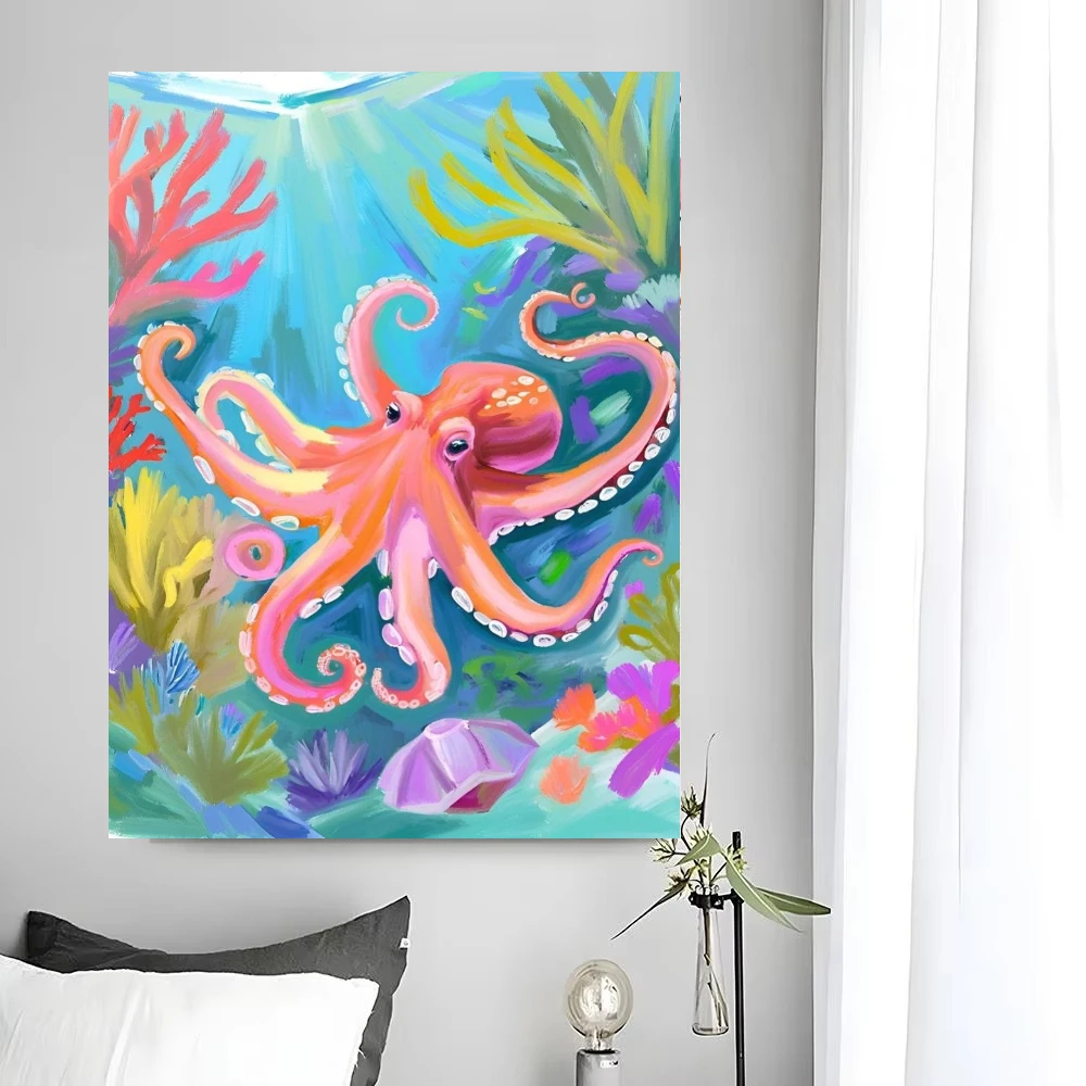 Pink Octopus Ocean Coral Reef Oil Painting By Numbers DIY Wall Decor for Living Room Bedroom Home Decor Gift No Frame