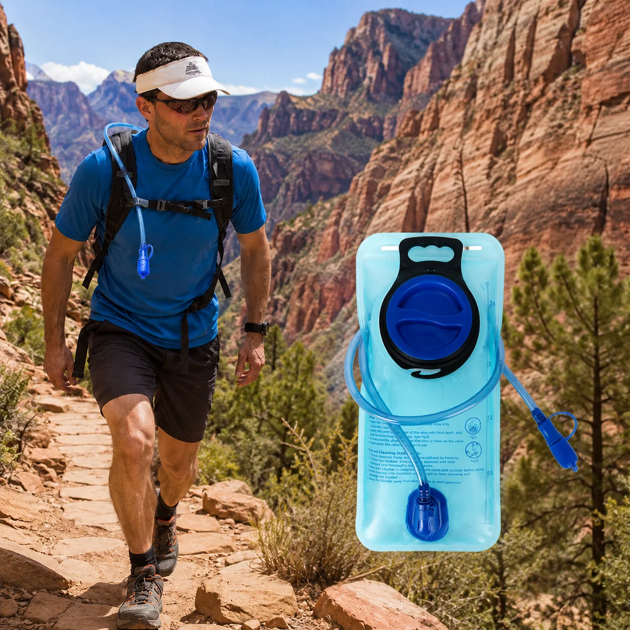 2L Hydration Bladder Water Reservoir with 100cm Drinking Tube Double Seal for Hiking Cycling Running Camping Outdoor Sports