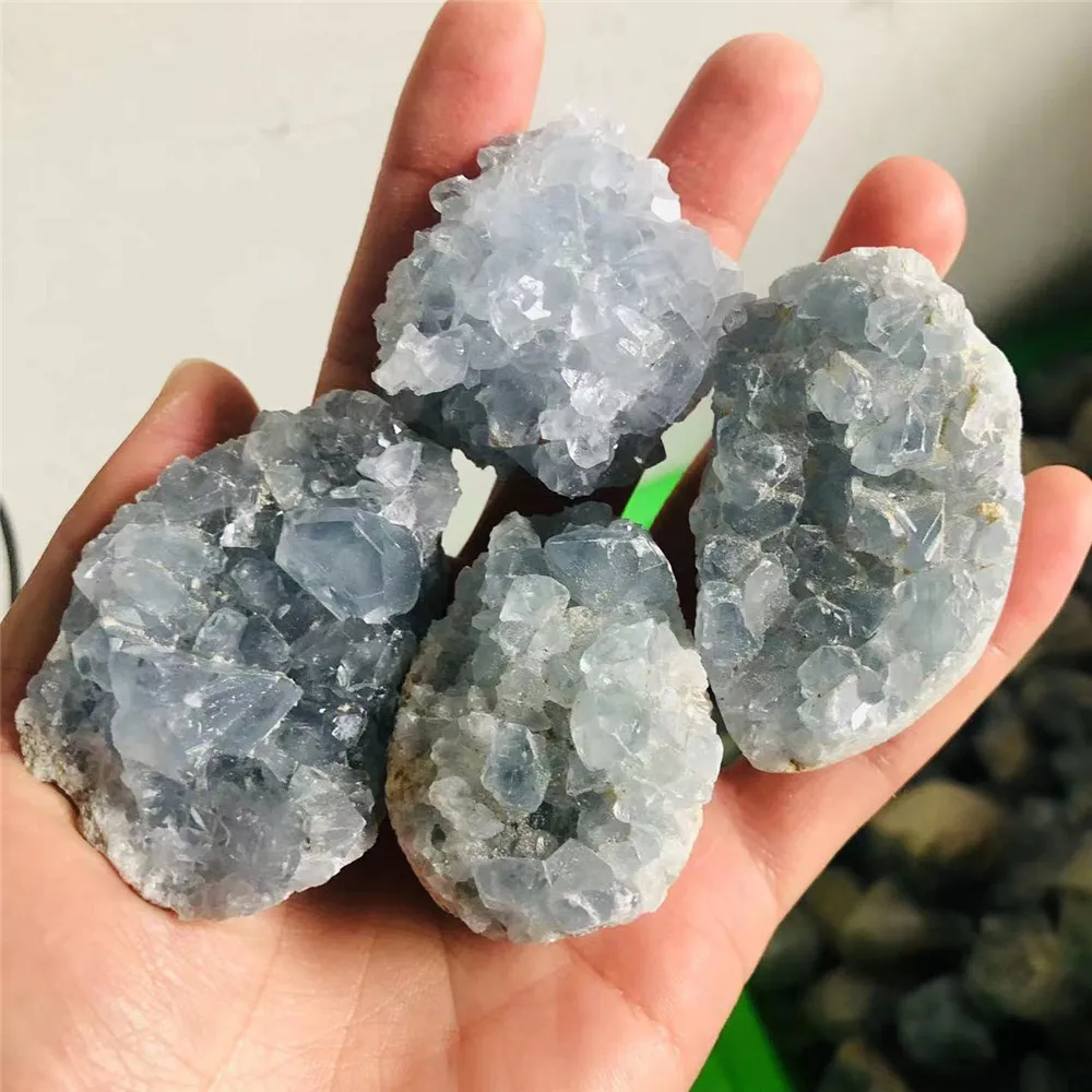 Natural Hand Carved Gemstones Clusters Sky Blue Celestite Geodes Crystal Stones For Home Decor