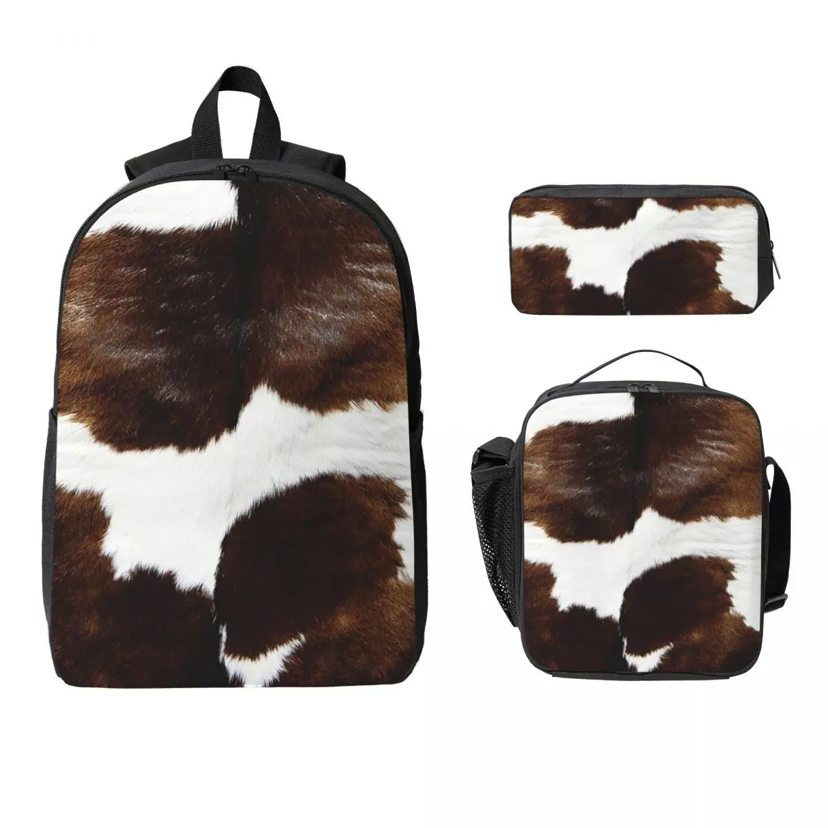 Rustic Ranch Cow Print Backpack Student Boys Girls BookBag School Bag Laptop Shoulder Bags 3ps Insulated Lunch Bag Pencil Case
