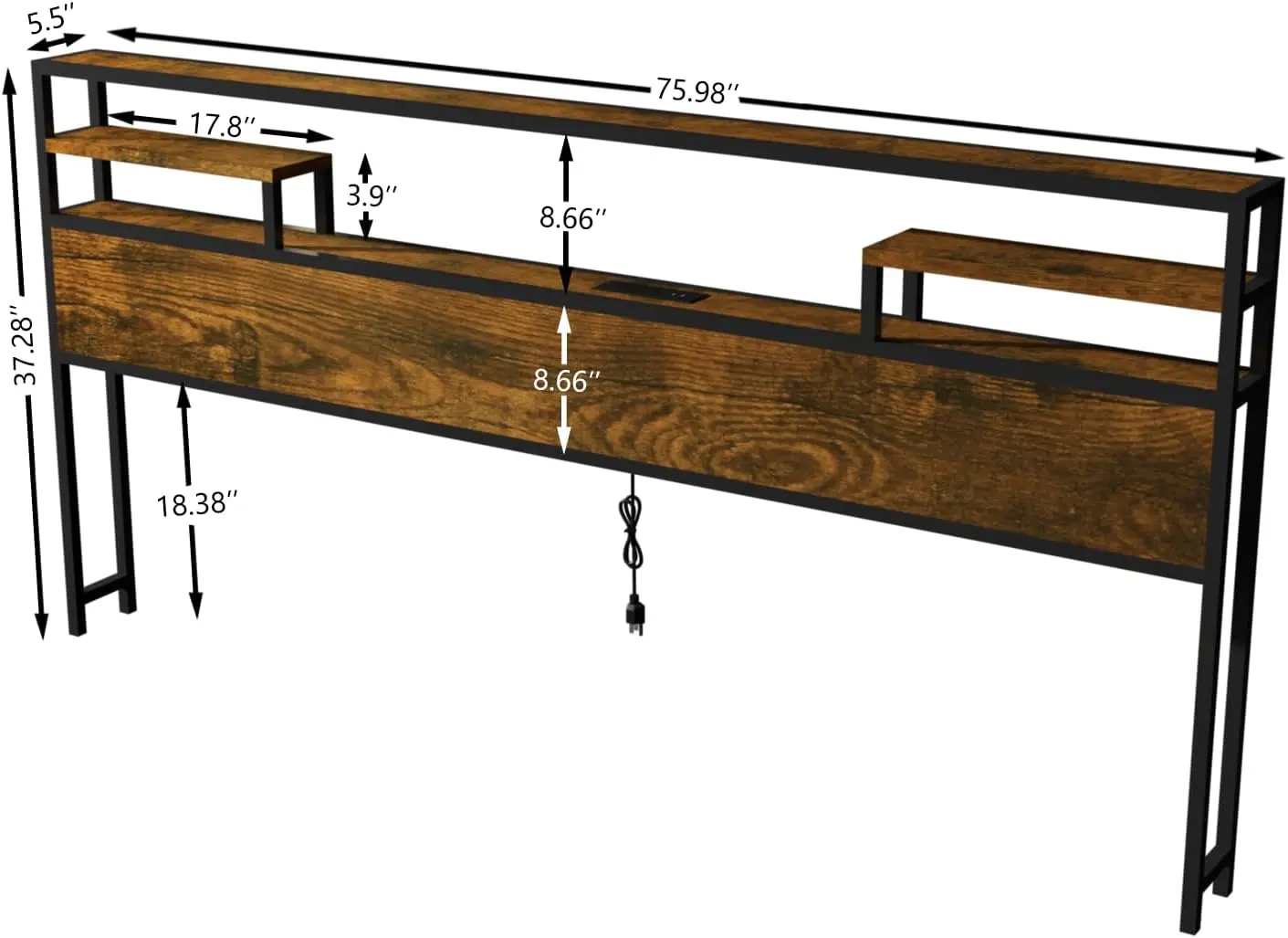 Größe Kopfteil, Metall und Holz Kopfteil mit LED-Licht & Lagerung & Typ C Port & 2 Steckdosen, Lager regal, robust und stabil