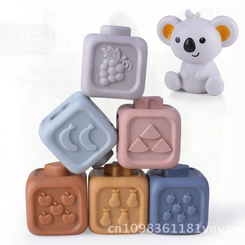 Weiche Bausteine für Kleinkinder, Koala, Spielzeug, kognitive Entwicklung, Gummi-Relief, quadratisches Puzzle, Musik, interaktiv, stapelbar, für Kinder im Alter von 0–3 Jahren