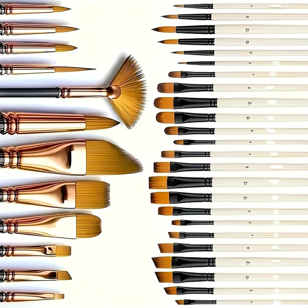Versatile Artist Paint Brush Kit Wooden Handle Nylon Hair Supplies For Oil Acrylic Watercolor Painting Illustration