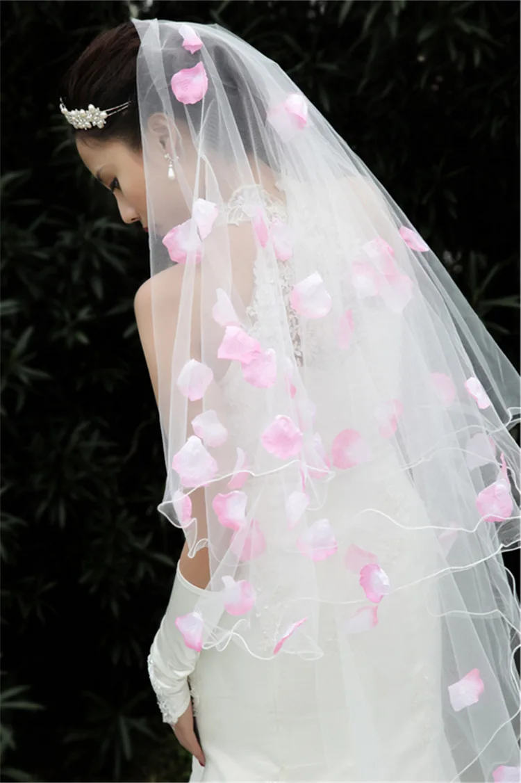 Flower Cathedral Wedding Veil Bride 1 Tier Trailing Long Bridal Floor Cosplay velo de novia