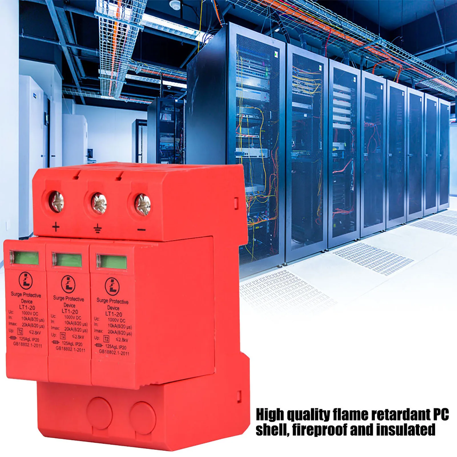 3P 3.0KV DC Power Surge Protector Max Continuous Working Voltage 1000V 35mm DIN Rail Lightning Protection Arrester Device