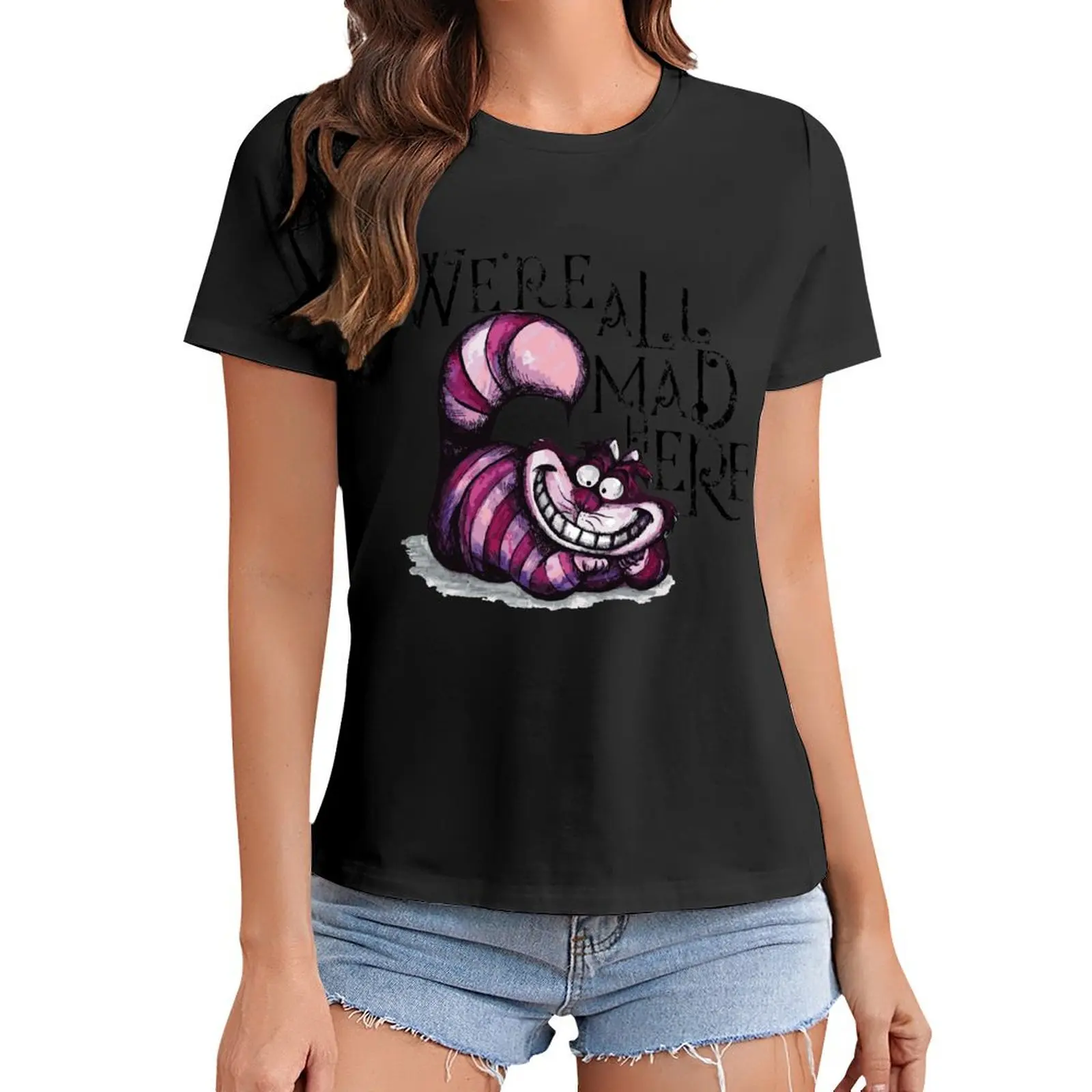 

We're All Mad Here T-Shirt korean fashion customizeds cat shirts for Women