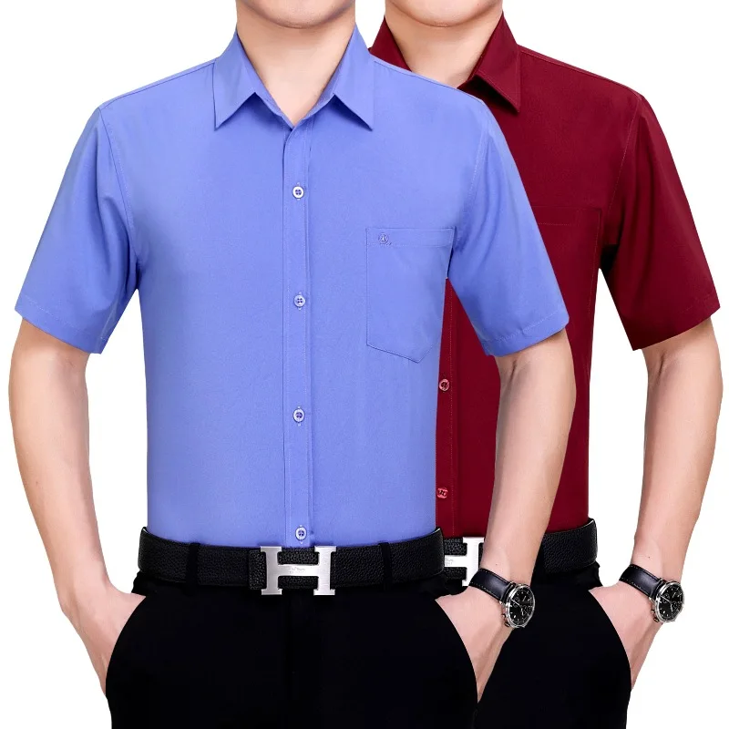 

Loose Fit Short Sleeve Shirt for Middle-Aged And Elderly Men Casual Comfortable Polyester Fiber CleanFit Style Pocket Detail