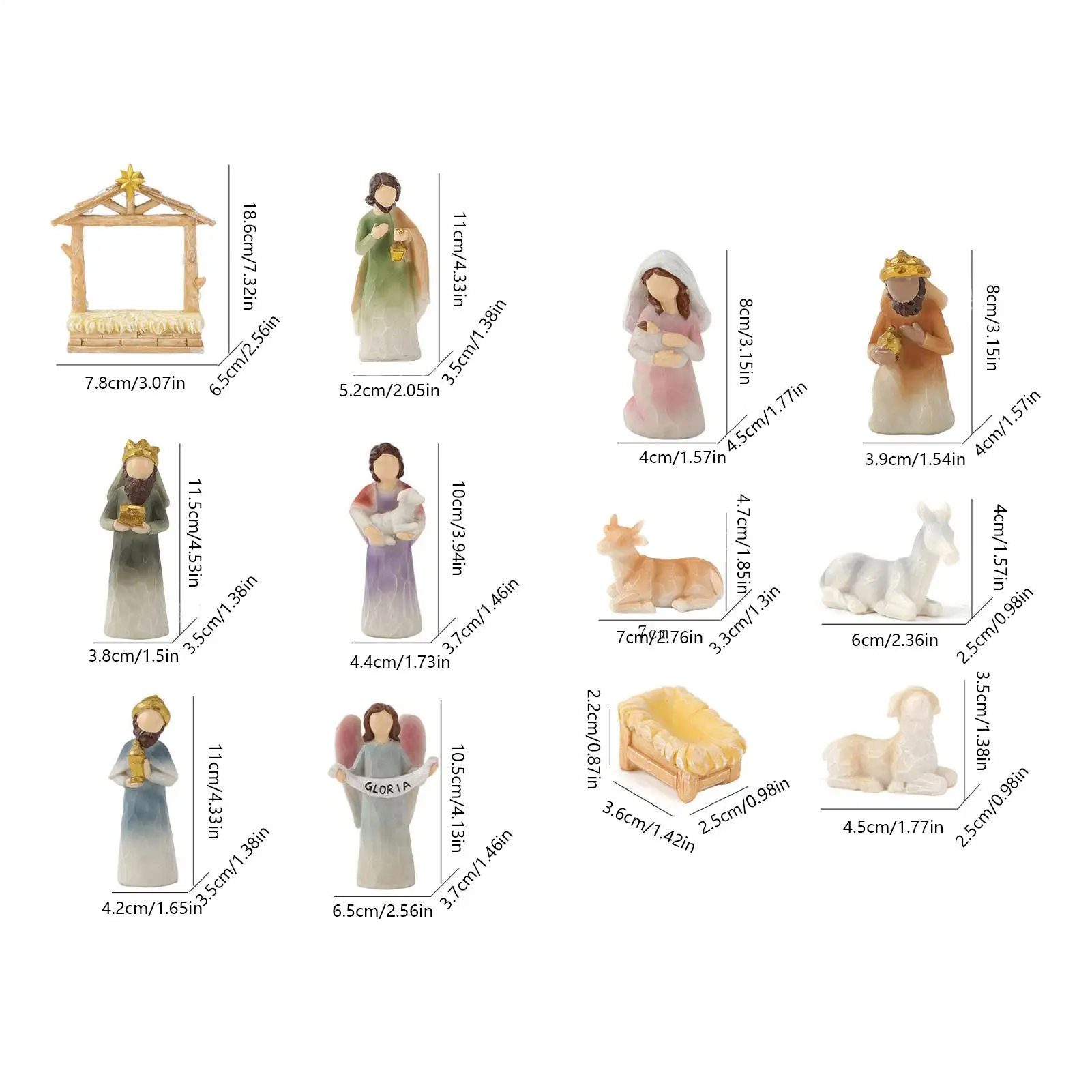 12pcs Christmas Nativity Scene Set Jesus Nativity Set Holy Family Statue Resin Jesus Trough Manger Statue Holy Family Ornament