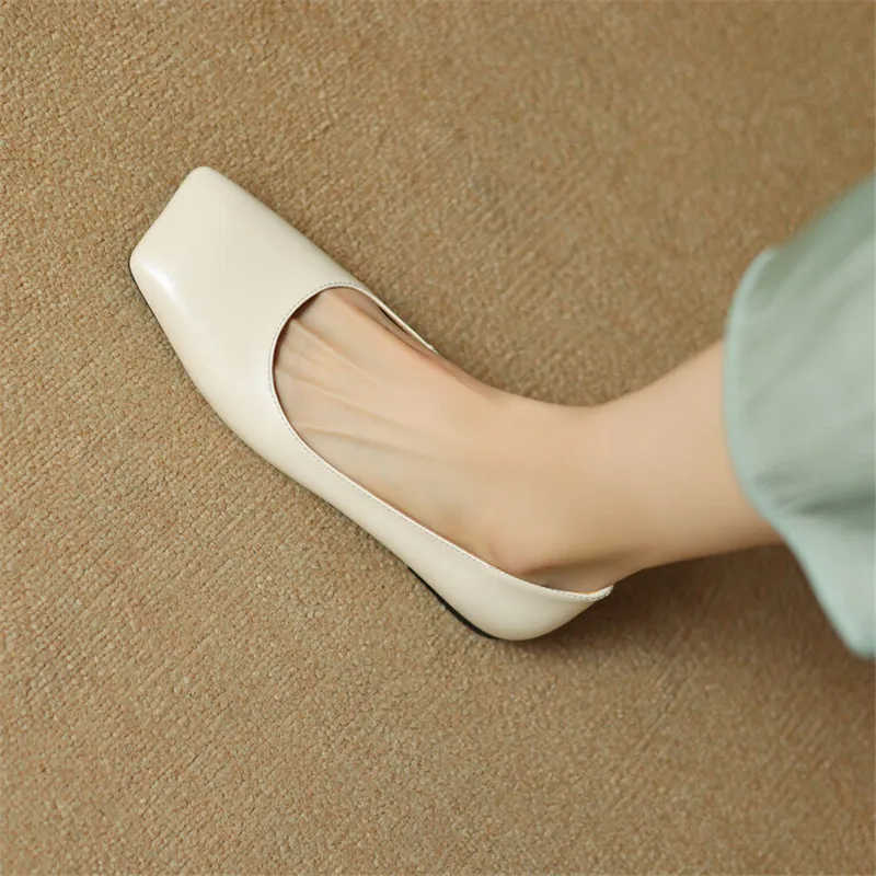 New Spring Sheepskin Women Shoes Square Toe Women Pumps Ballet Shoes for Women Zapatos De Mujer Concise Low Heels Ladies Shoes