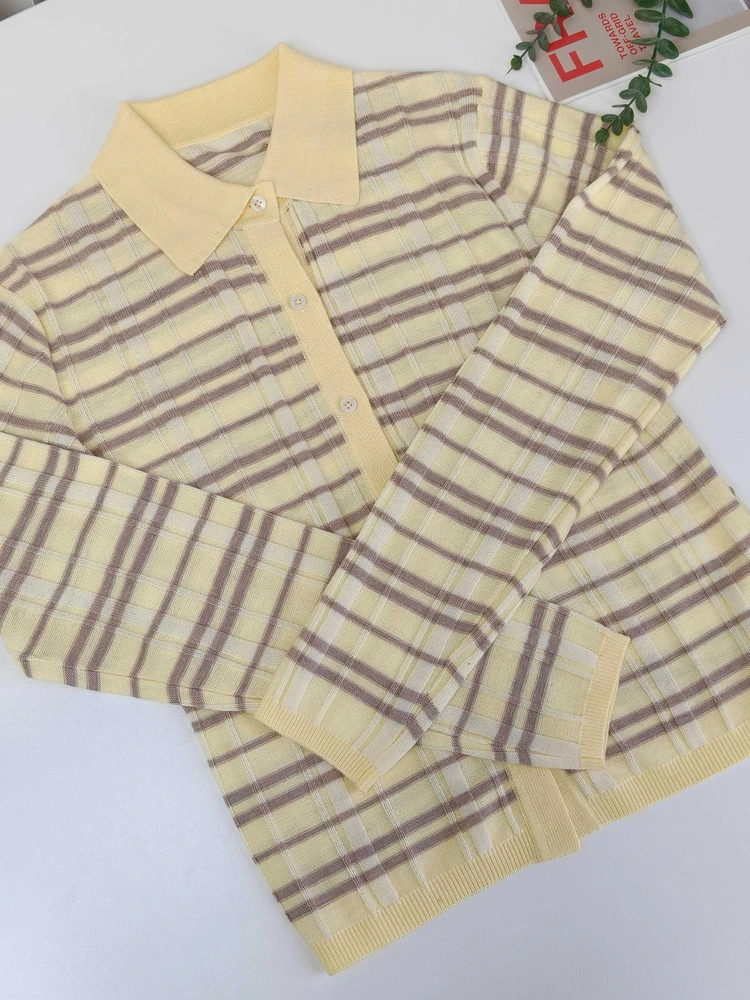 Slim Fit Korean Sle Knitted Cardigan Long Sve  Collar Striped Casual Faion Autumn New Arrival Women's Knitwear