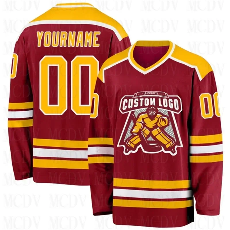 Custom Maroon Black- Hockey Jersey 3D Print You Name Number Youth Mens Women Ice Hockey Jersey Competition Training Jerseys