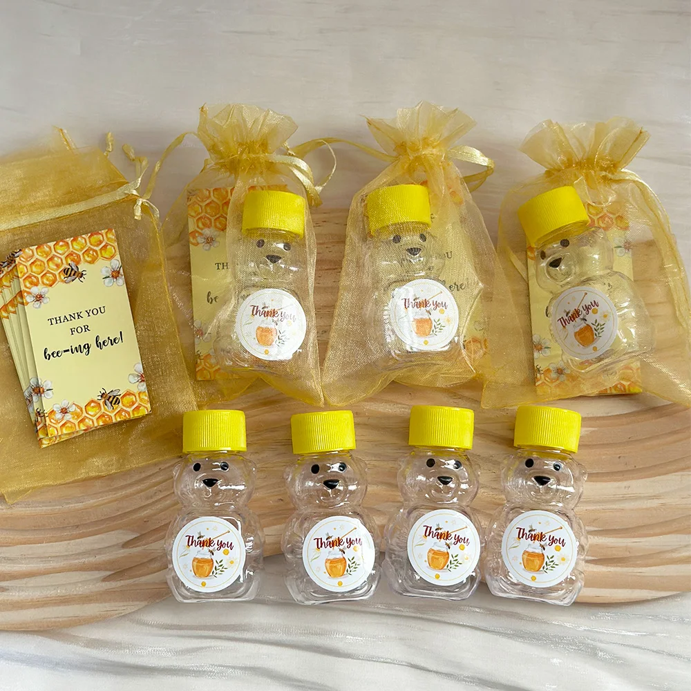 20pcs, 2 oz Honey Bear Bottle With Gift Bags Thank You Cards, Bear Juice Bottle Wedding Guest For Gifts BabyShower Party Favors