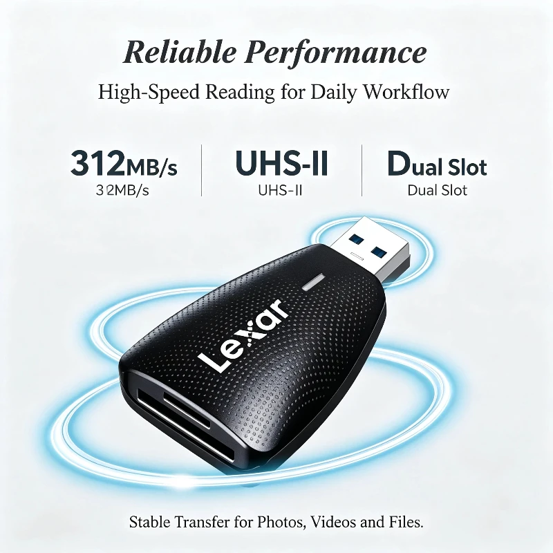 Dash Cam SD Card Reader USB 3.1 Lexar Dual Slot Micro SD TF Adapter Plug and Play for Driving Recorder Video Review Laptop PC