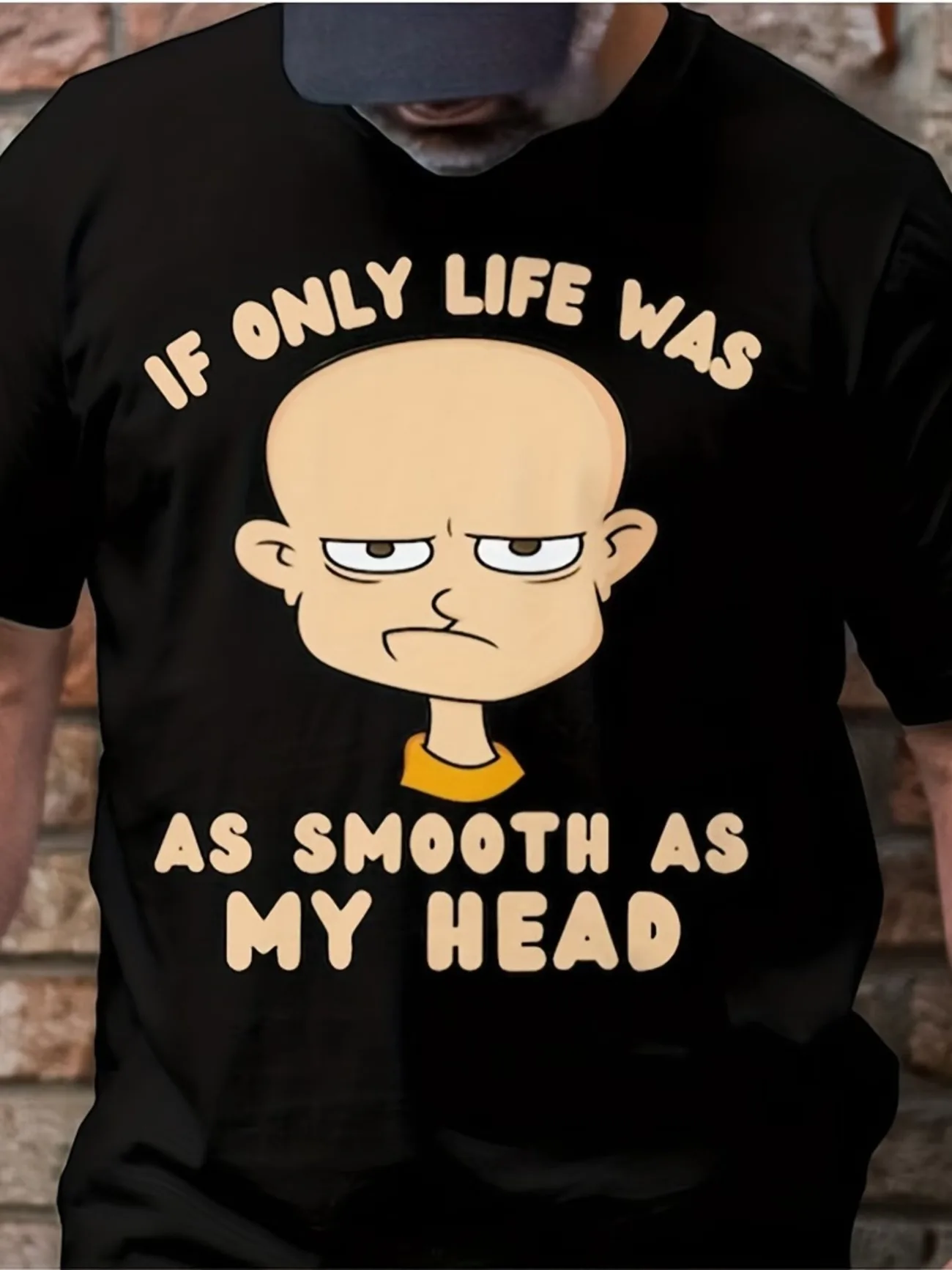 Funny Bald Head T-Shirt for Men If Only Life Were As Smooth As My Head Bald Guy Gift Dad with Baldness Print Casual Summer Tee