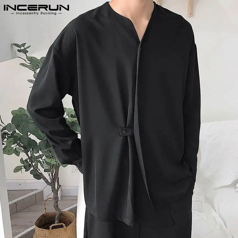 INCERUN Tops 2024 Korean Style Men\'s Casual Simple Shirts Fashion Pendant Solid All-match Comfortable Long Sleeved Blouse S-5XL