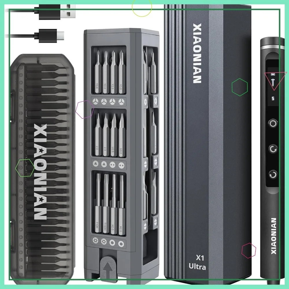 Juego de mini destornilladores eléctricos 76 en 1 con pantalla LED, 5 configuraciones de torsión, almacenamiento magnético para reparación de electrónica