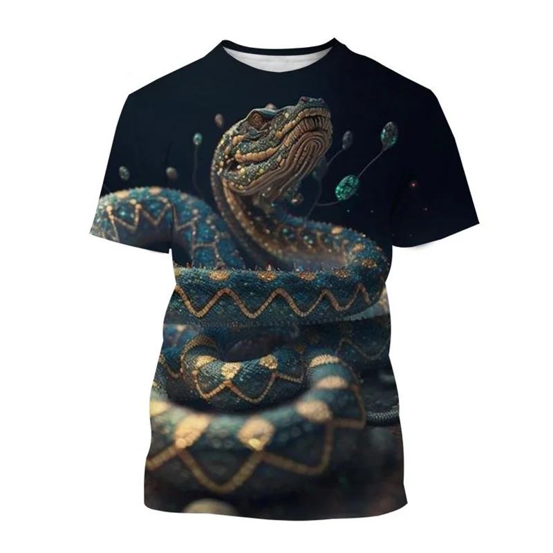 3D Animal Snake Printed Men\'s T-shirt Dangerous Creature Pattern Street Short-sleeves Summer 2023 Tops Plus Size Tee Shirt