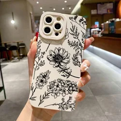Black Floral Pattern Painted Phone Case for Xiaomi Redmi Note 13 12 Pro Plus 12S 11 11S 10S 10 Redmi 12 13C 14C Shockproof Cover