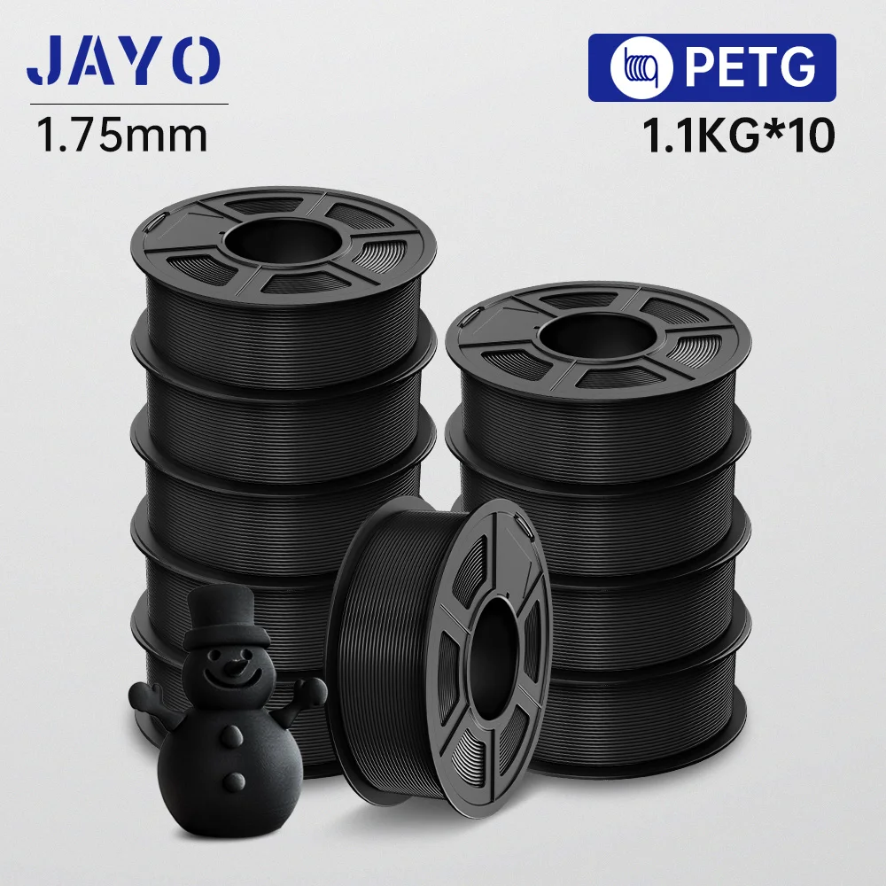 JAYO 3D PETG/PETG Helder 3D-printerfilament 1,75 ± 0,02 mm 10 rollen Hoge taaiheid Netjes gewonden filament Geschikt voor de meeste 3D FDM-printers