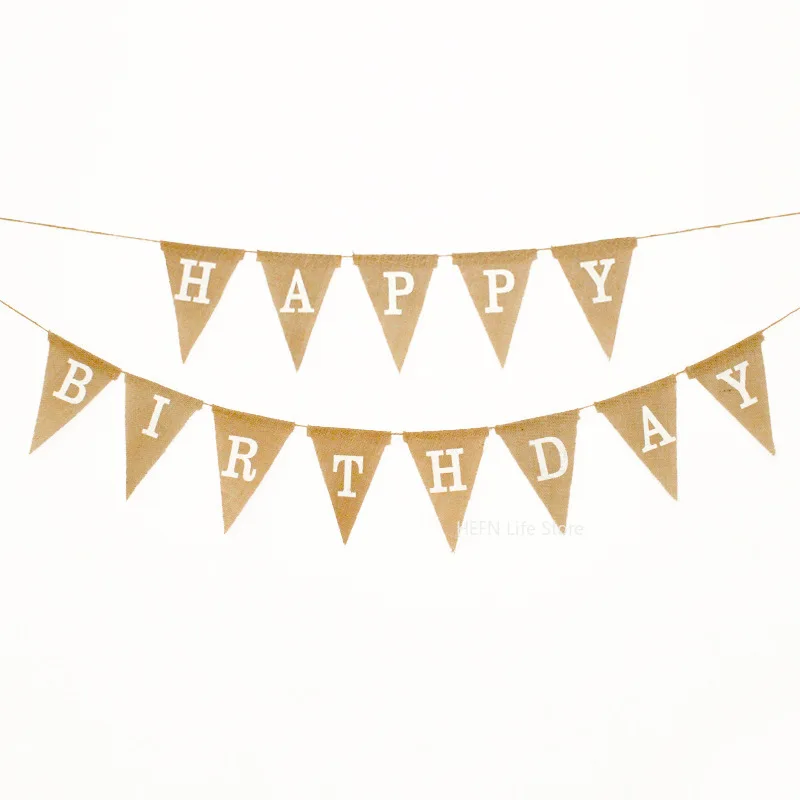 Vintage Jute Hessian Burlap Banner, Happy Birthday Party, Photography Celebration Bunting, Baby Boy and Girl, Birthday Supplies,