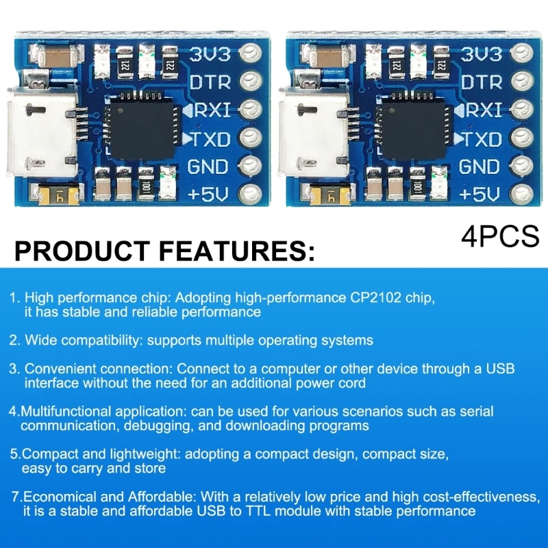 

USB to TTL Module USB to TTL Serial Module Converters CP2102 Control Chip Efficient Tool 2/4Piece