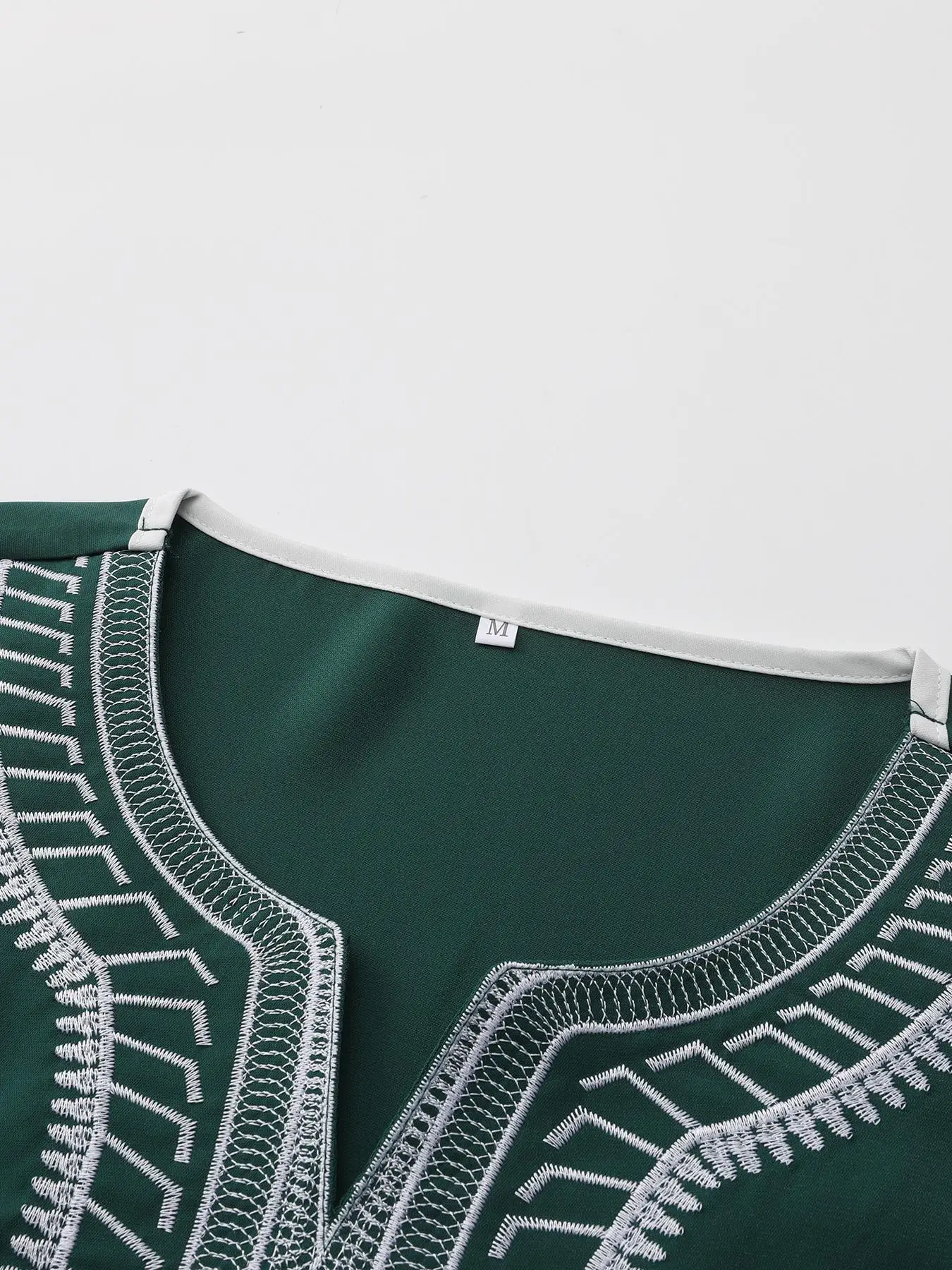 Green Embroidered African Middle Eastern Muslim Men's Overhead Long Robe Traditional Worship Clothing Ethnic Style