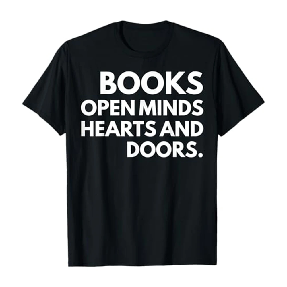 Flagnshow 100% Cotton Books Open Minds Hearts And Doors T-Shirt