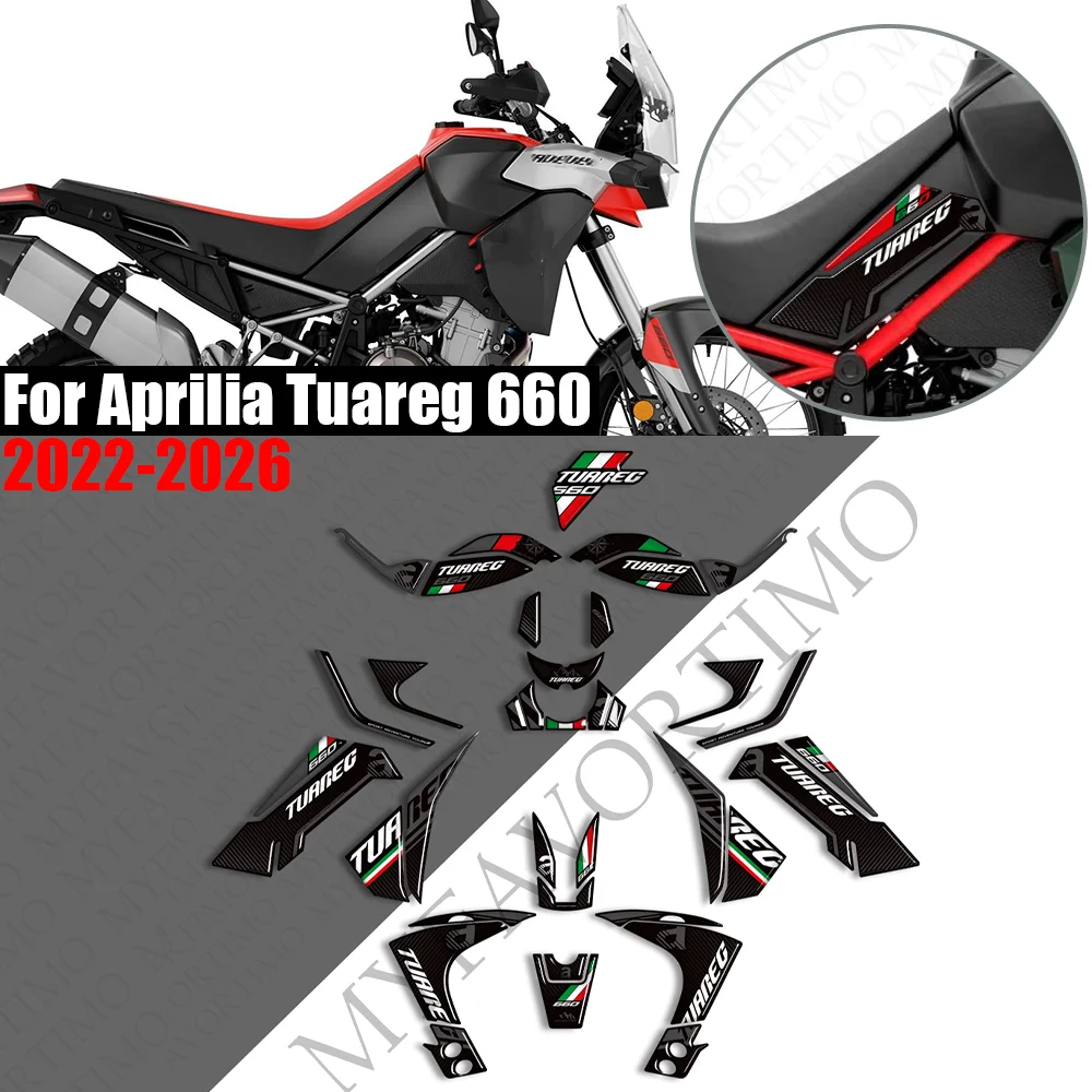 For Aprilia Tuareg 660 RALLY 2022-2026 Tank Pad Bike Protection Adventure Handshield Windscreen Handguard Decals Stickers