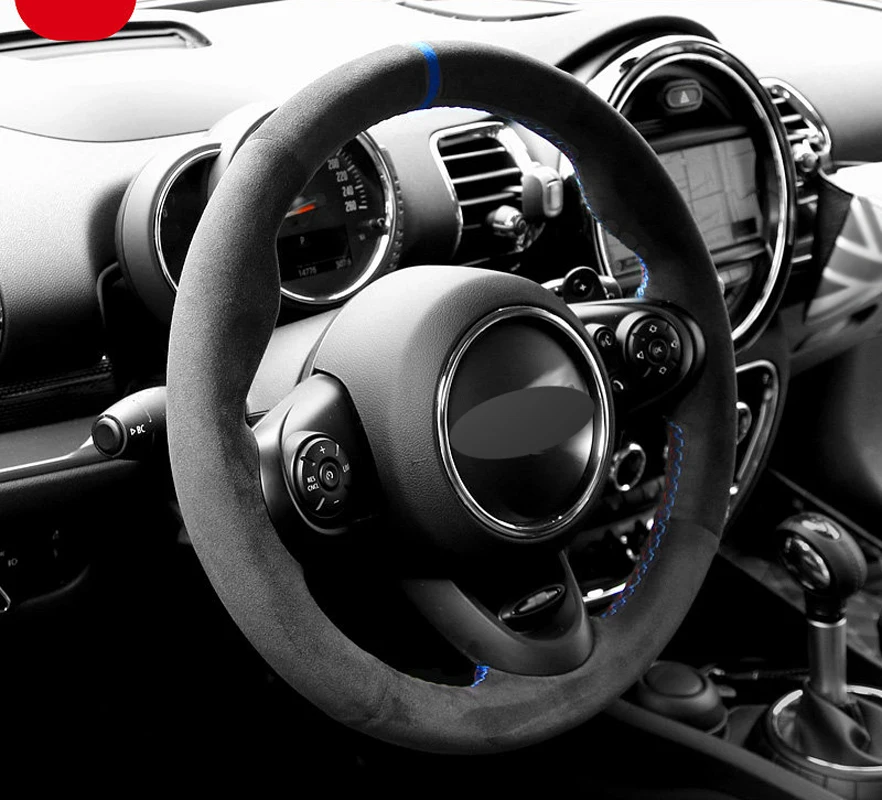 Genuine Leather Blue Thread Car Steering Wheel Cover for Alcantera for MINI JCW F56 COOPER S CLUBMAN CONVERTIBLE COUNTRYMAN