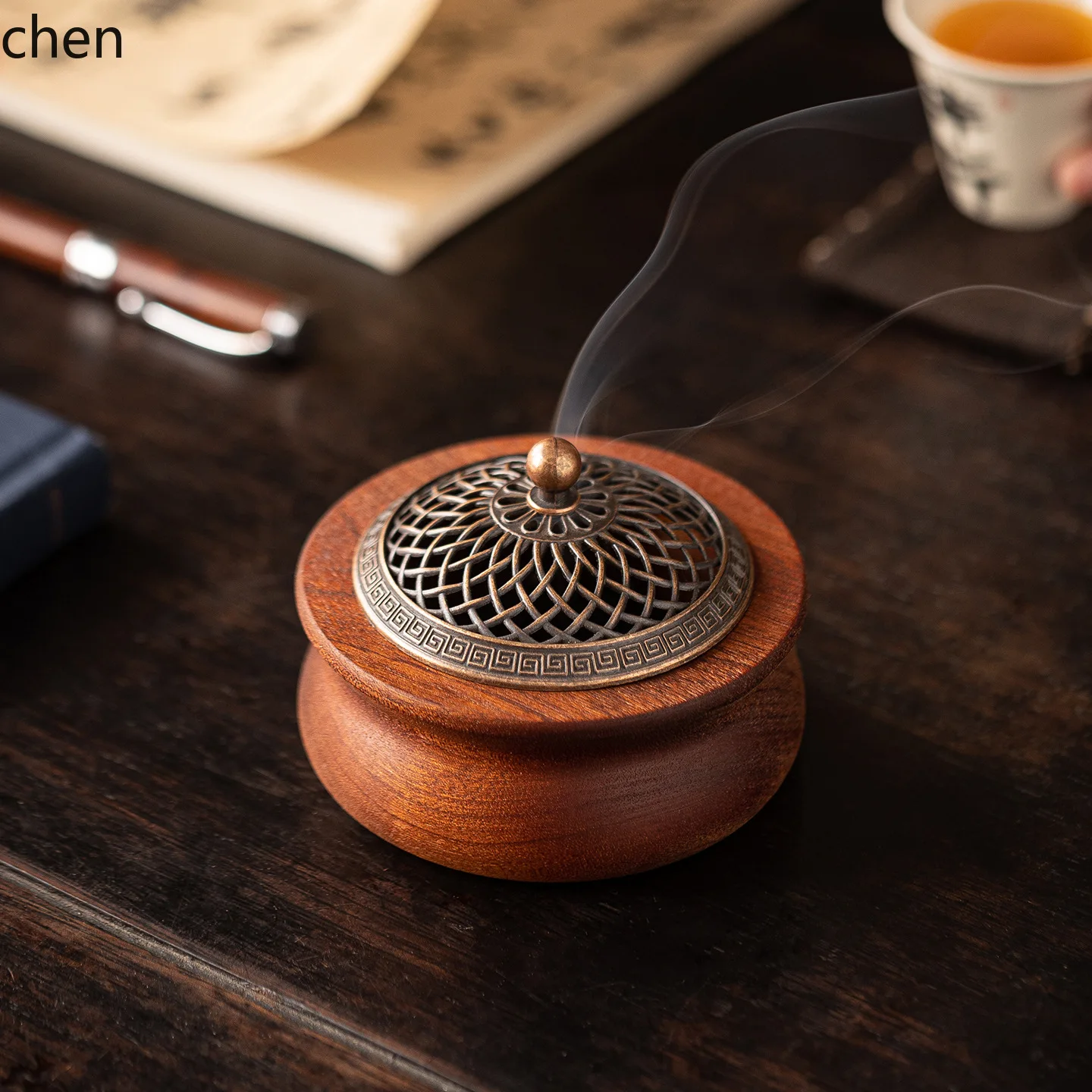 Cz solid wood incense burner - chinese style solid wood ornament - sandalwood tea ceremony offering incense burner
