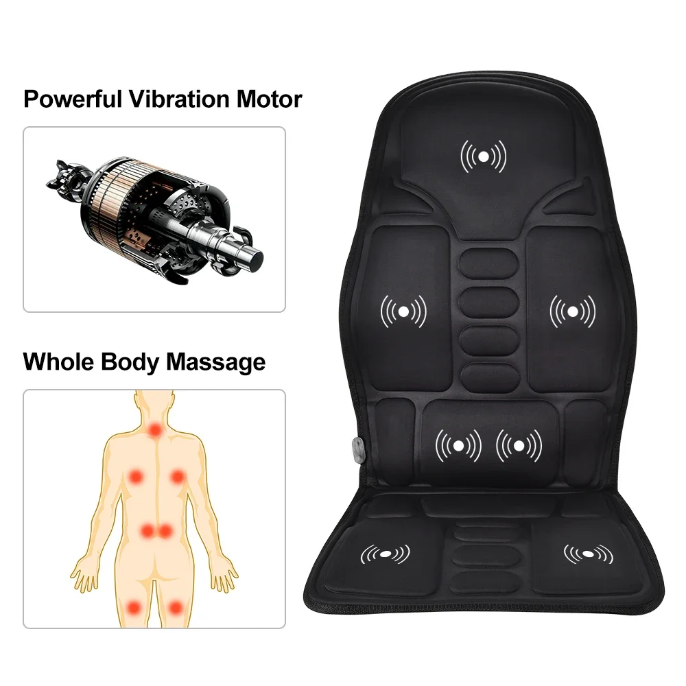 Home Office Chair Massage Pad Neck Lumbar Back Mattress, Electric Heating Massage Cushion Vibration Car Seat Massager