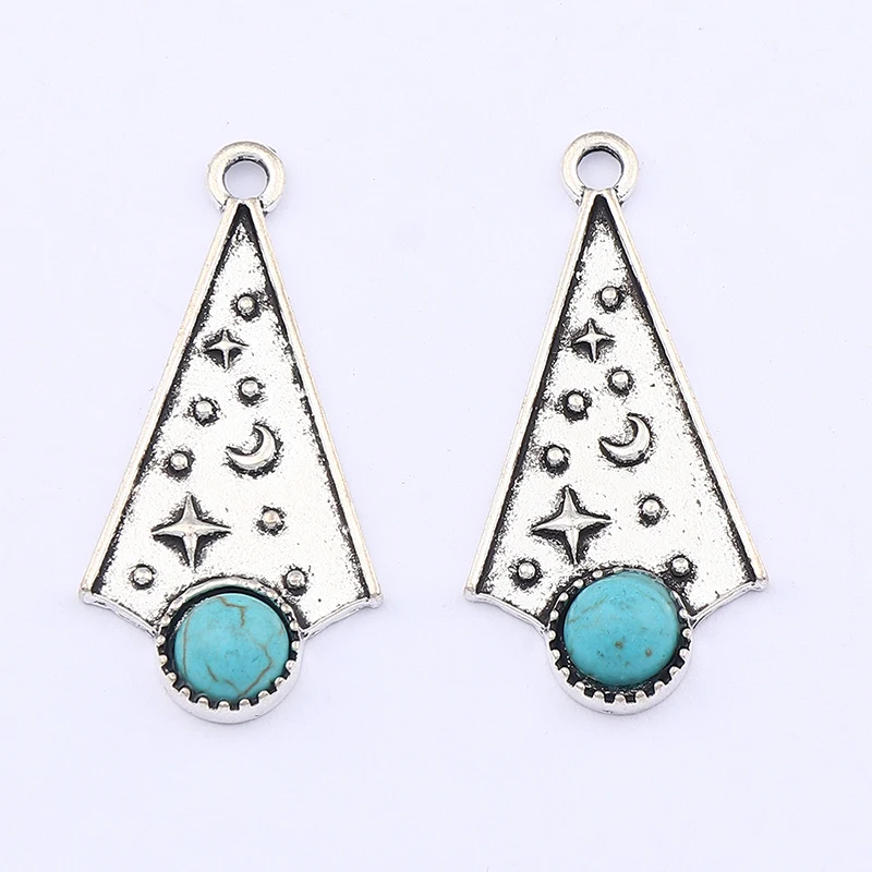 

5Pcs Tibetan Silver Boho Imitation Turquoise Triangle Charms Pendant For DIY Necklace Earring Jewelry Making Finding Accessories