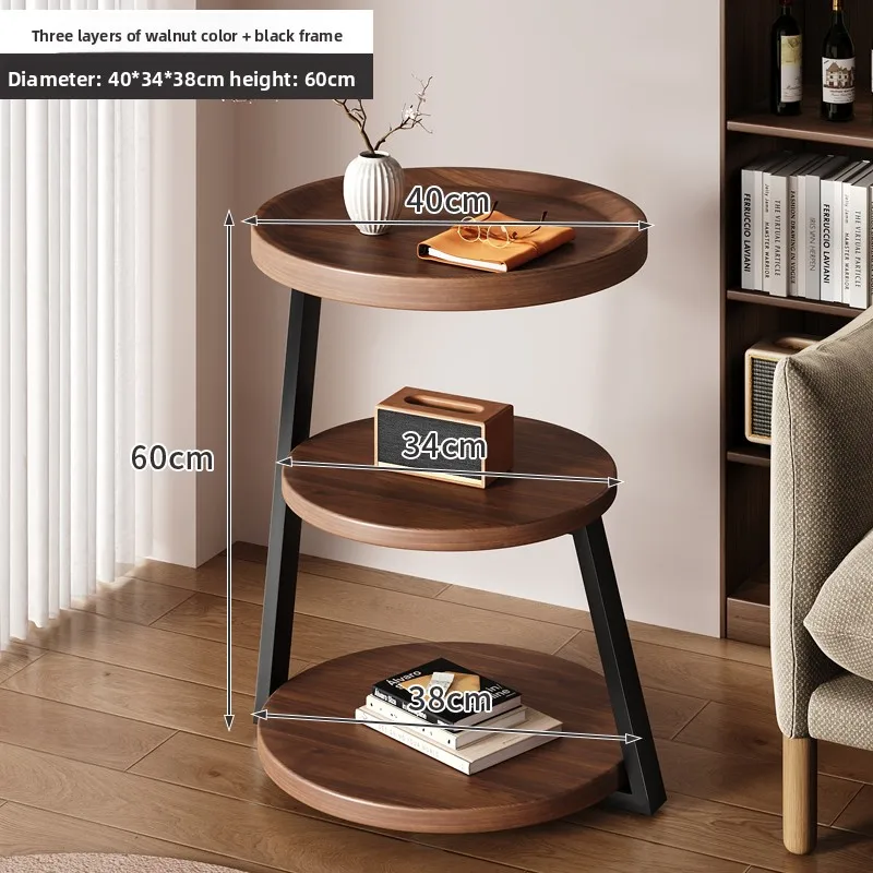 Round Side Table for Living Room, Modern Small Coffee Table Bedside Stand, Compact Waterproof Desktop, Metal Frame Raised Edge