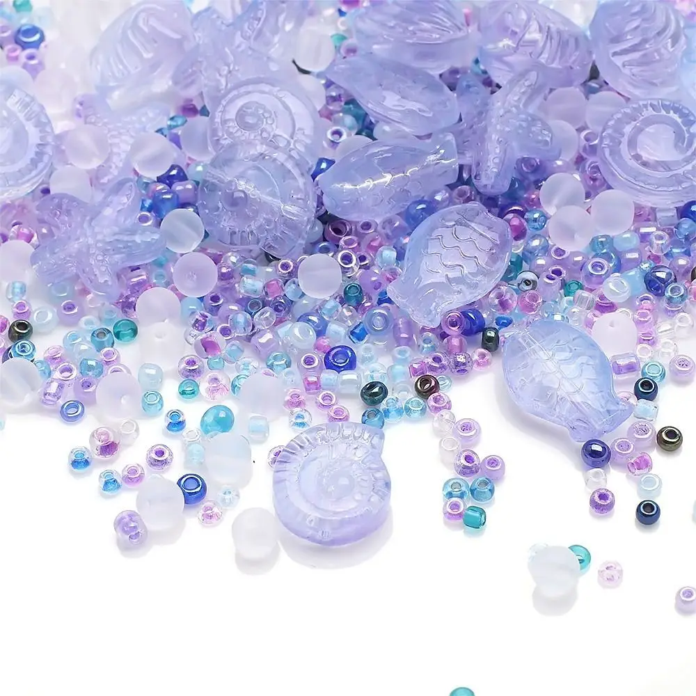 45g Perline sfuse con motivo misto Pesce di vetro Stelle marine Lumache Conchiglie Materiale fatto a mano Perline multicolori sfumate