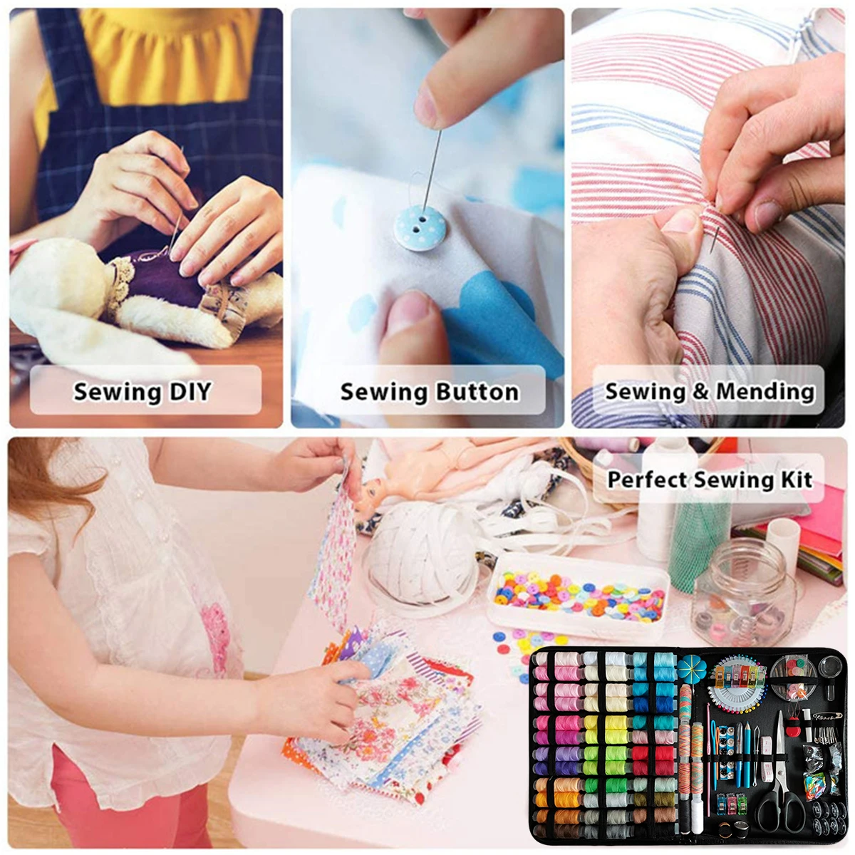 Sewing Kits Hand Sewing Supplies Kit for Sewing Machine Hand Quilting Stitching Embroidery DIY Multi-Function Sewing Box Tools